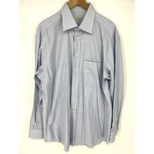 Ermenegildo Zegna Spain Mens 100% Cotton Blue White Check Shirt Size 44 - 17-½